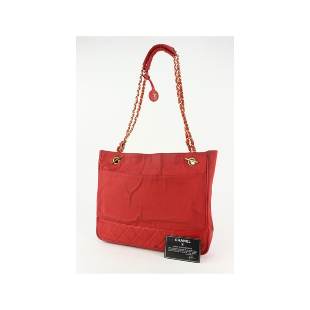 Chanel Red Quilted Canvas x Lambskin Gold Chain Tote Bag 16cc1029